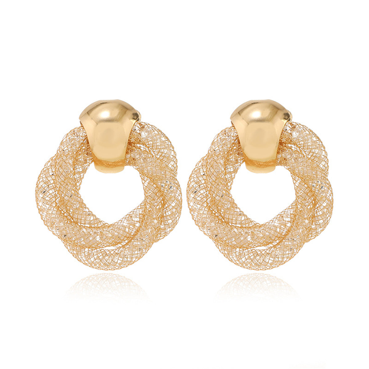 Cubic Zirconia and 18K Gold-Plated Web Twine Drop Earrings, gold stud earrings for women, dainty minimalist design, side view