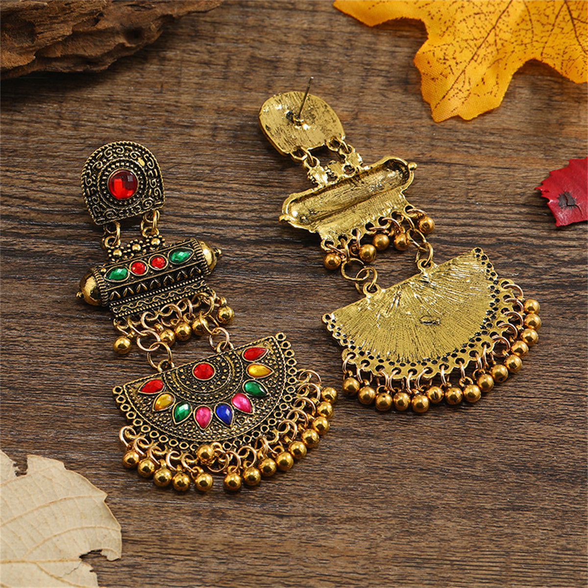 Red Crystal and 18K Gold-Plated Geometric Tassel Drop Earrings, gold drop earrings for women, lifestyle look