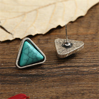 Turquoise & Silver-Plated Triangle Stud Earrings