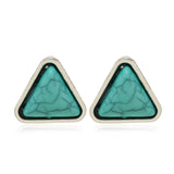 Turquoise & Silver-Plated Triangle Stud Earrings