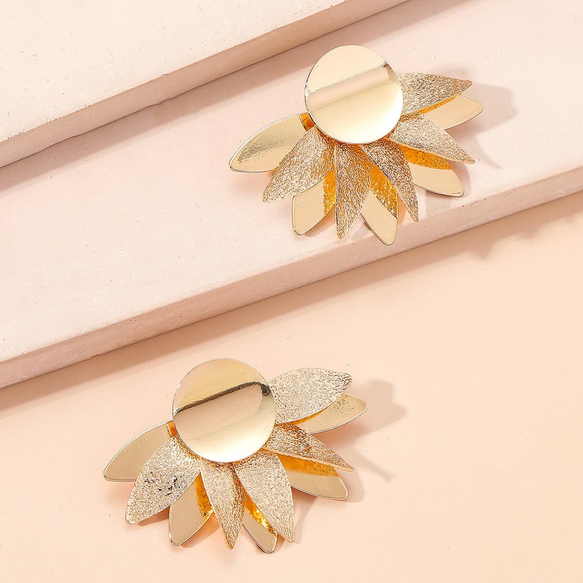 18K Gold-Plated Petals Stud Earrings, gold stud earrings for women, vintage-inspired design, front view