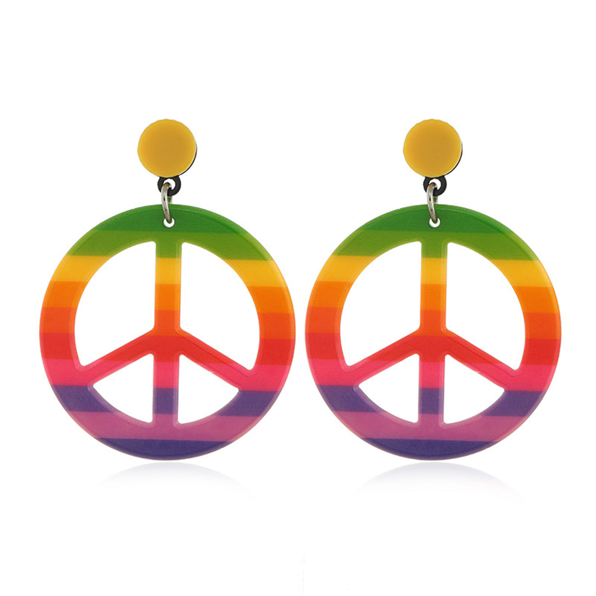 Purple and Green Multicolor Peace Sign Drop Earrings, drop earrings for women, dainty minimalist design, side view