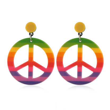 Purple and Green Multicolor Peace Sign Drop Earrings, drop earrings for women, dainty minimalist design, side view