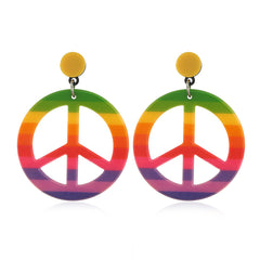 Purple & Green Multicolor Peace Sign Drop Earrings