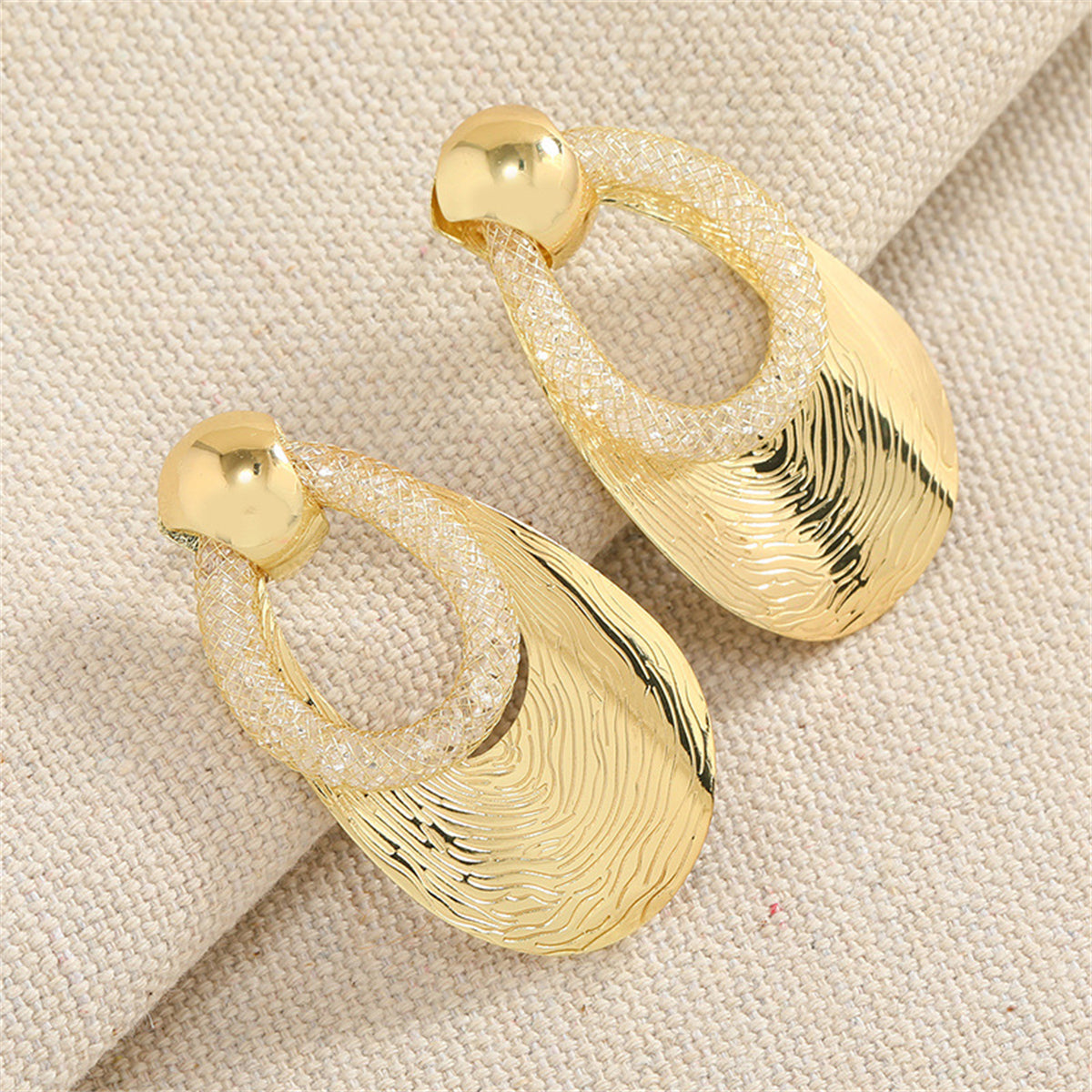 Cubic Zirconia & 18K Gold-Plated Web Oval Drop Earrings