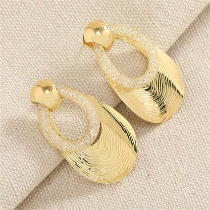 Cubic Zirconia and 18K Gold-Plated Web Oval Drop Earrings, gold drop earrings for women, vintage-inspired design, side view
