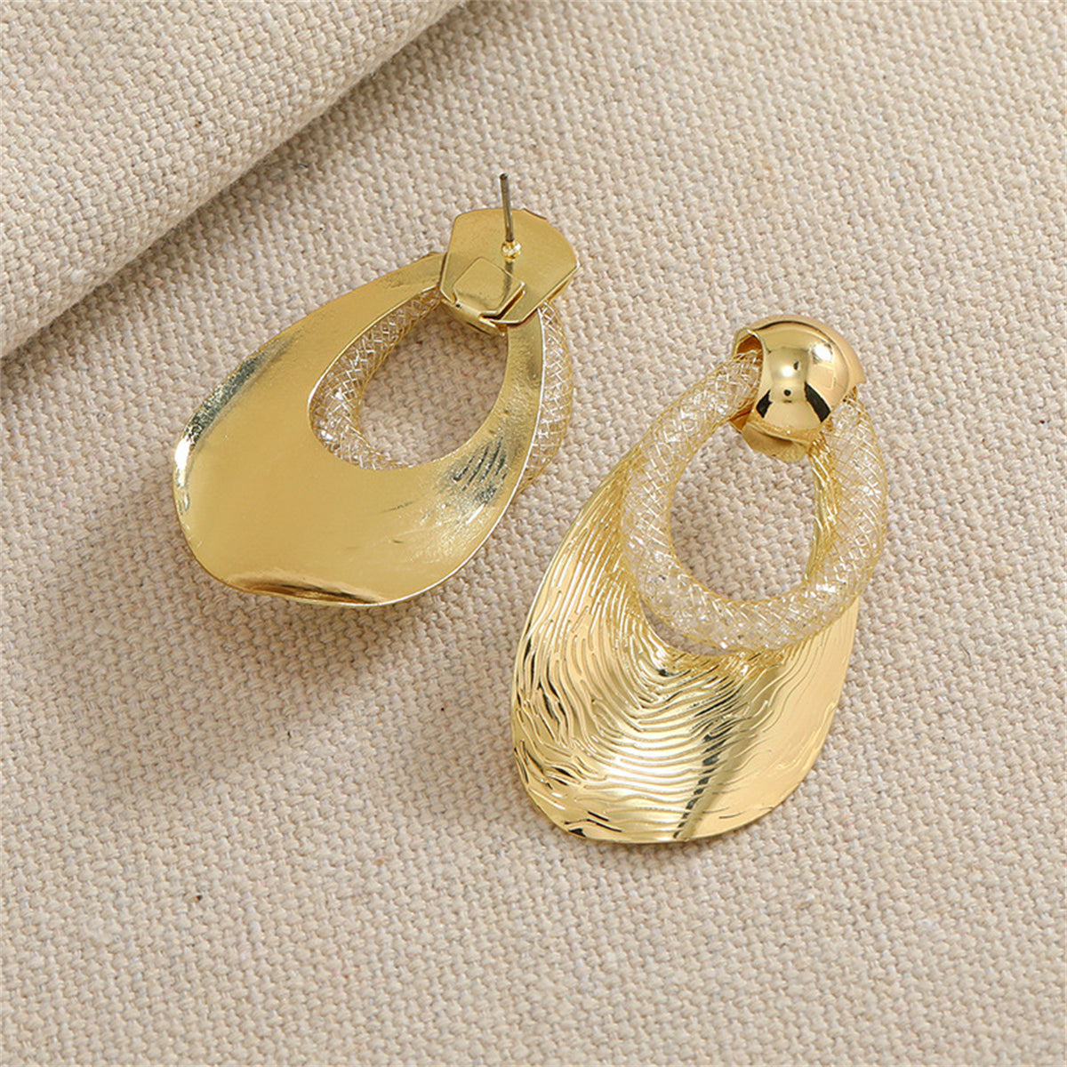 Cubic Zirconia and 18K Gold-Plated Web Oval Drop Earrings, gold drop earrings for women, lifestyle look