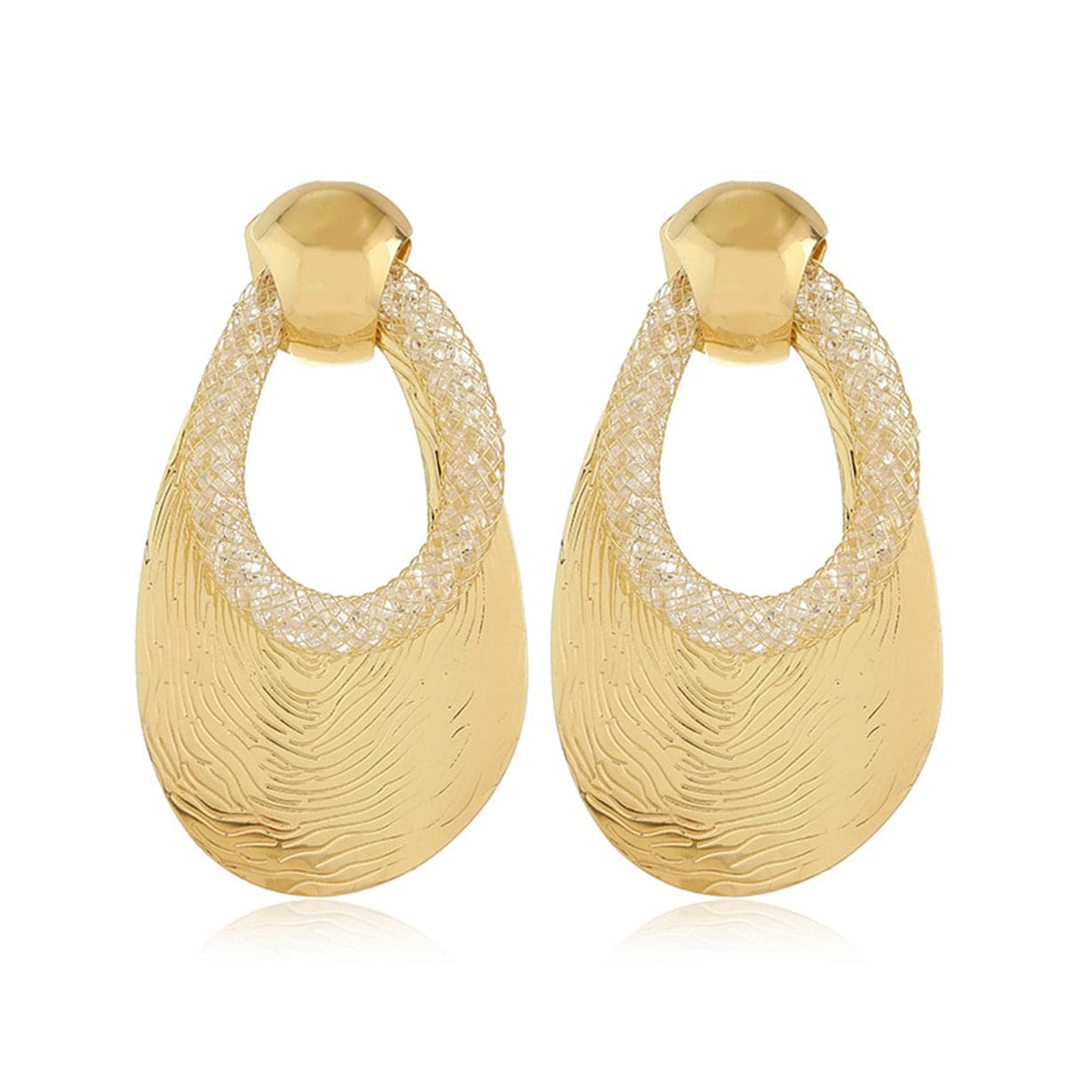 Cubic Zirconia and 18K Gold-Plated Web Oval Drop Earrings, gold drop earrings for women, vintage-inspired design, front view