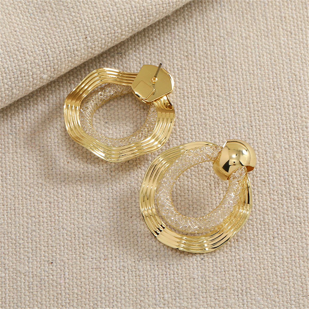 Cubic Zirconia and 18K Gold-Plated Web Round Drop Earrings, gold drop earrings for women, everyday style, lifestyle look