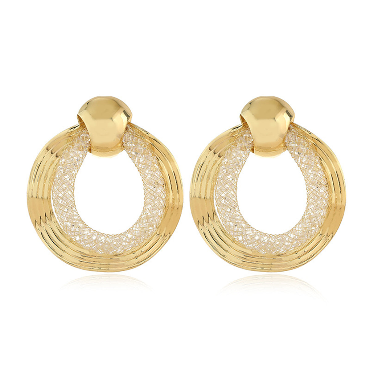 Cubic Zirconia and 18K Gold-Plated Web Round Drop Earrings, gold drop earrings for women, everyday style, side view