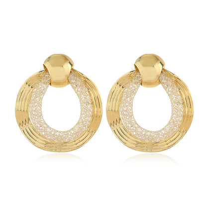 Cubic Zirconia and 18K Gold-Plated Web Round Drop Earrings, gold drop earrings for women, everyday style, side view