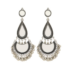 Acrylic & Enamel Silver-Plated Drop Bead Tassel Drop Earrings