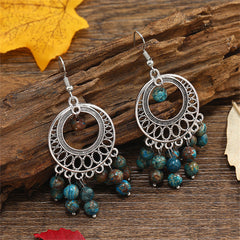 Blue Quartz & Silver-Plated Bead Tassel Drop Earrings
