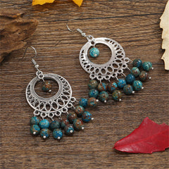 Blue Quartz & Silver-Plated Bead Tassel Drop Earrings