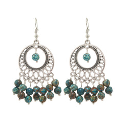 Blue Quartz & Silver-Plated Bead Tassel Drop Earrings