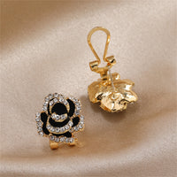 Cubic Zirconia & Black Enamel 18k Gold-Plated Peony Huggie Earrings