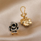 Cubic Zirconia & Black Enamel 18k Gold-Plated Peony Huggie Earrings