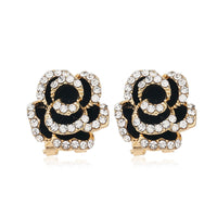 Cubic Zirconia & Black Enamel 18k Gold-Plated Peony Huggie Earrings