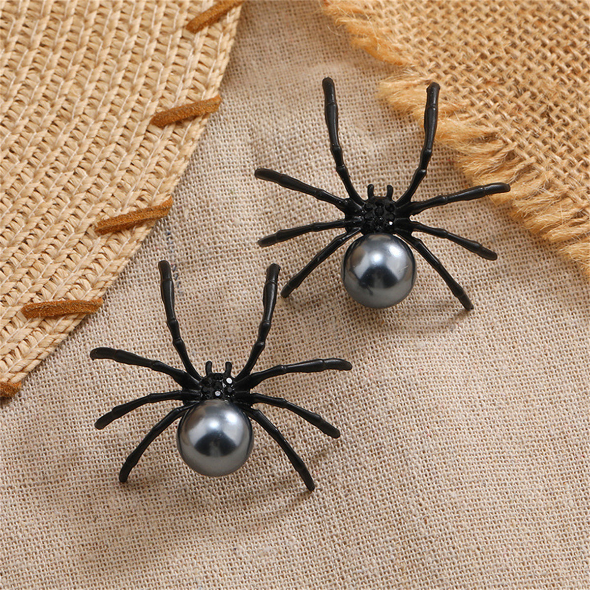 Black Pearl & Black Cubic Zirconia Spider Stud Earrings