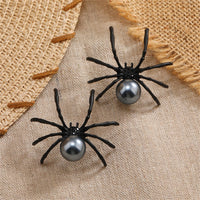 Black Pearl & Black Cubic Zirconia Spider Stud Earrings