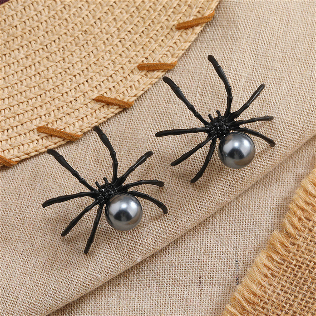 Black Pearl & Black Cubic Zirconia Spider Stud Earrings