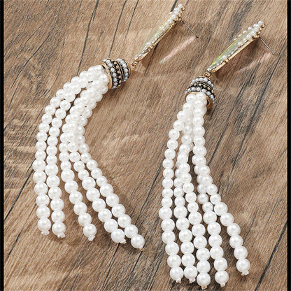 Pearl and Resin 18K Gold-Plated Tassel Drop Earrings, gold drop earrings for women, elegant gift for her, lifestyle look