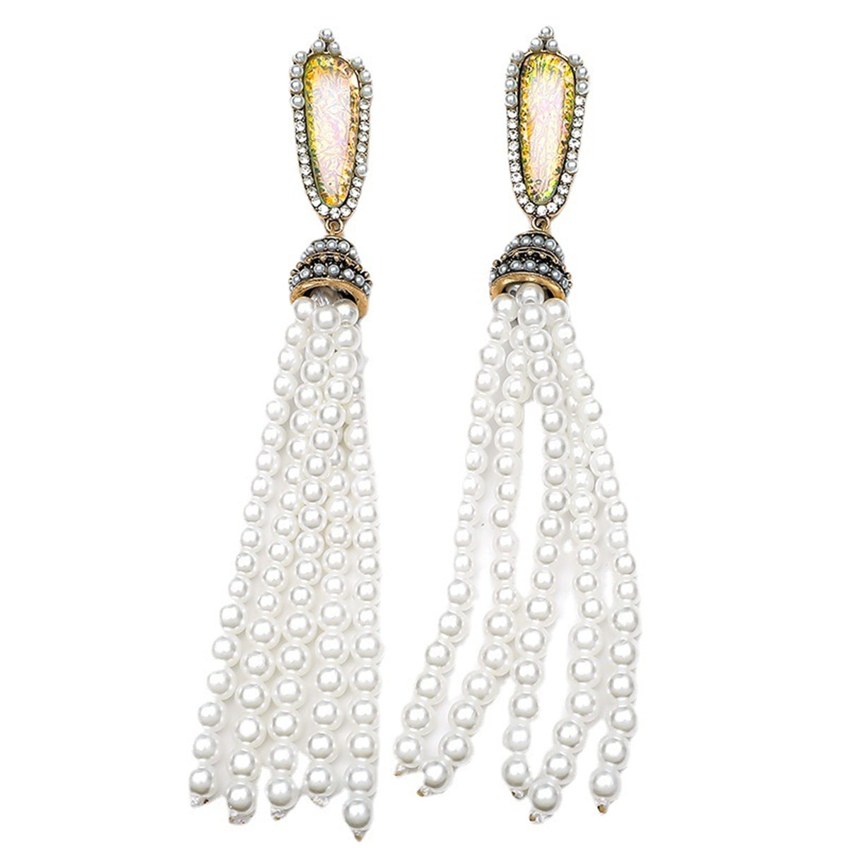 Pearl and Resin 18K Gold-Plated Tassel Drop Earrings, gold drop earrings for women, elegant gift for her, side view