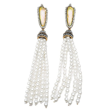 Pearl and Resin 18K Gold-Plated Tassel Drop Earrings, gold drop earrings for women, elegant gift for her, side view