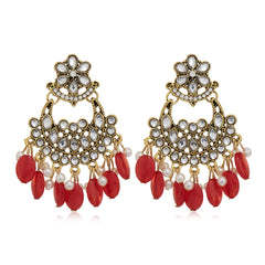 Red Resin & Crystal Cubic Zirconia 18K Gold-Plated Floral Tassel Drop Earrings