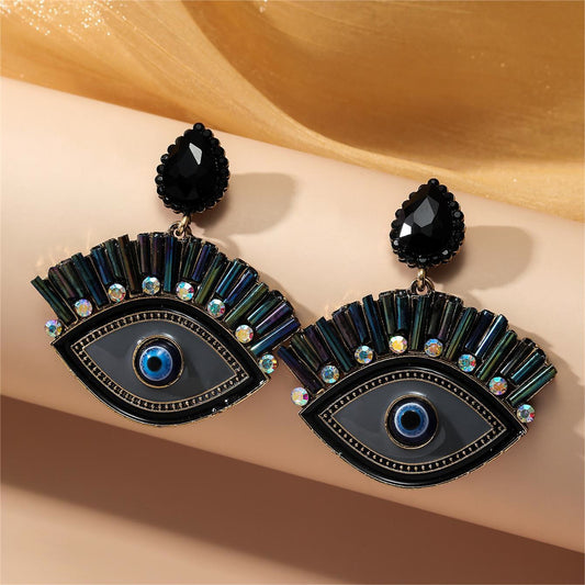 Gray Crystal and Cubic Zirconia Eye Drop Earrings, drop earrings for women, botanical inspired, front view