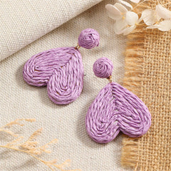 Purple Raffia & 18K Gold-Plated Heart Drop Earrings