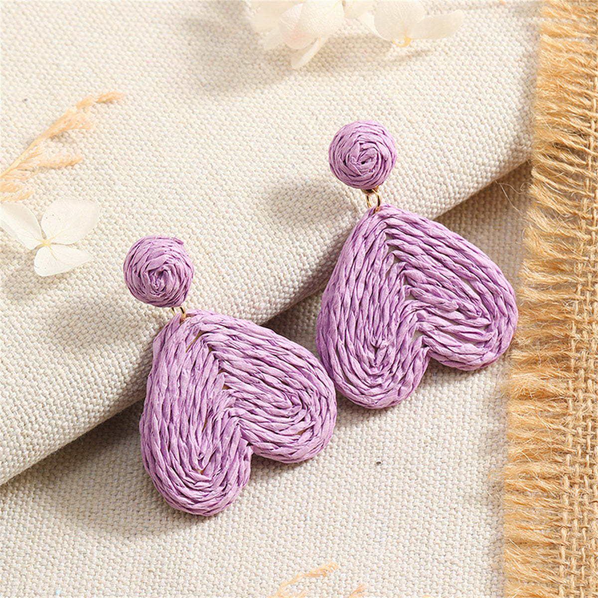 Purple Raffia & 18K Gold-Plated Heart Drop Earrings