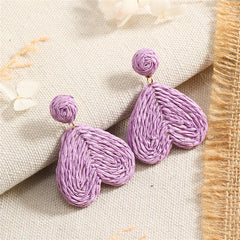 Purple Raffia & 18K Gold-Plated Heart Drop Earrings