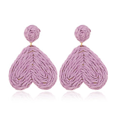 Purple Raffia & 18K Gold-Plated Heart Drop Earrings