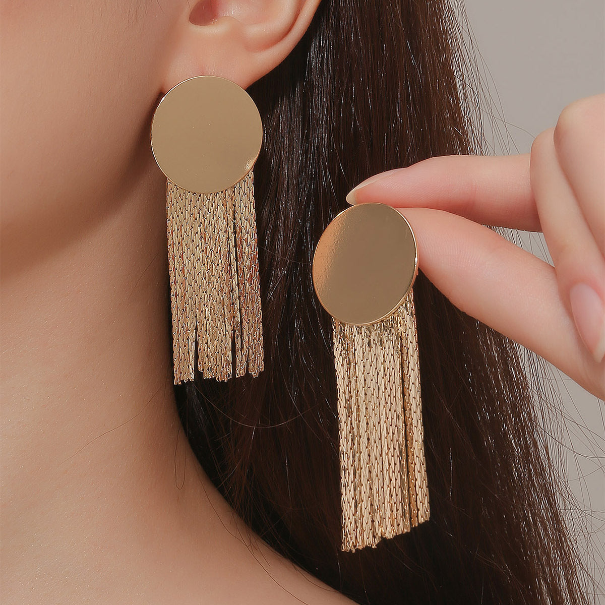 18K Gold-Plated Round Tassel Drop Earrings