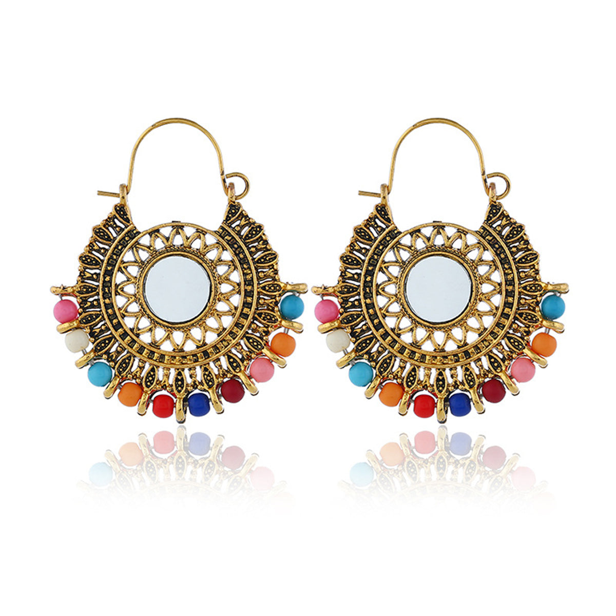 Red Resin and 18K Gold-Plated Beaded Floral Leverback Earrings, gold drop earrings for women, botanical inspired, side view