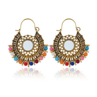 Red Resin and 18K Gold-Plated Beaded Floral Leverback Earrings, gold drop earrings for women, botanical inspired, side view