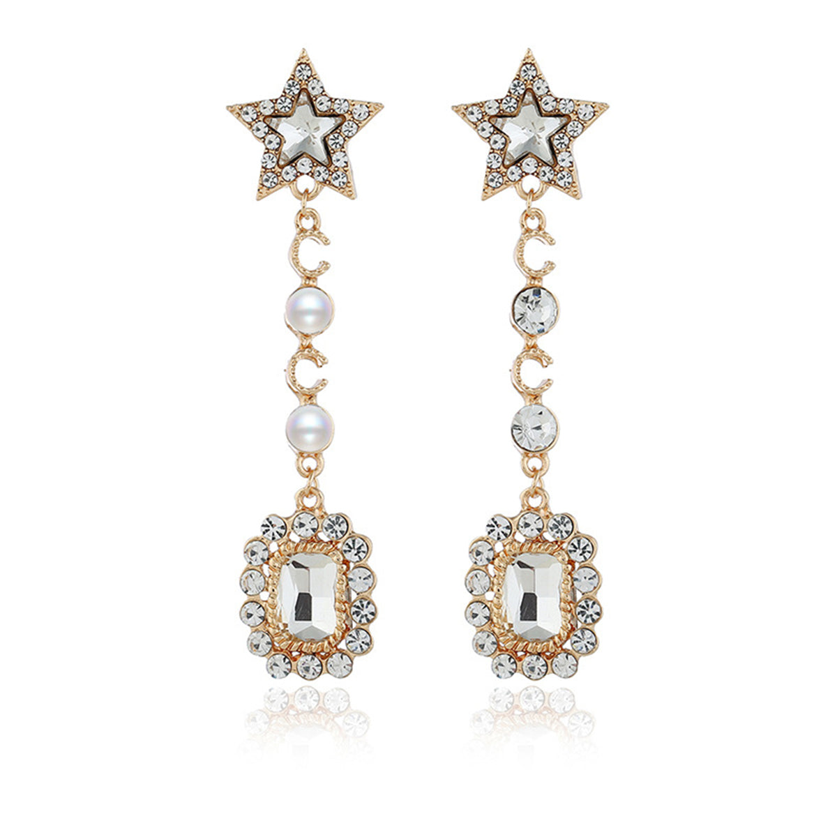 Pearl & Cubic Zirconia 18K Gold-Plated Star Drop Earrings