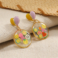 Yellow Enamel & Resin Heart Fruit Drop Earrings