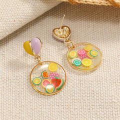 Yellow Enamel & Resin Heart Fruit Drop Earrings