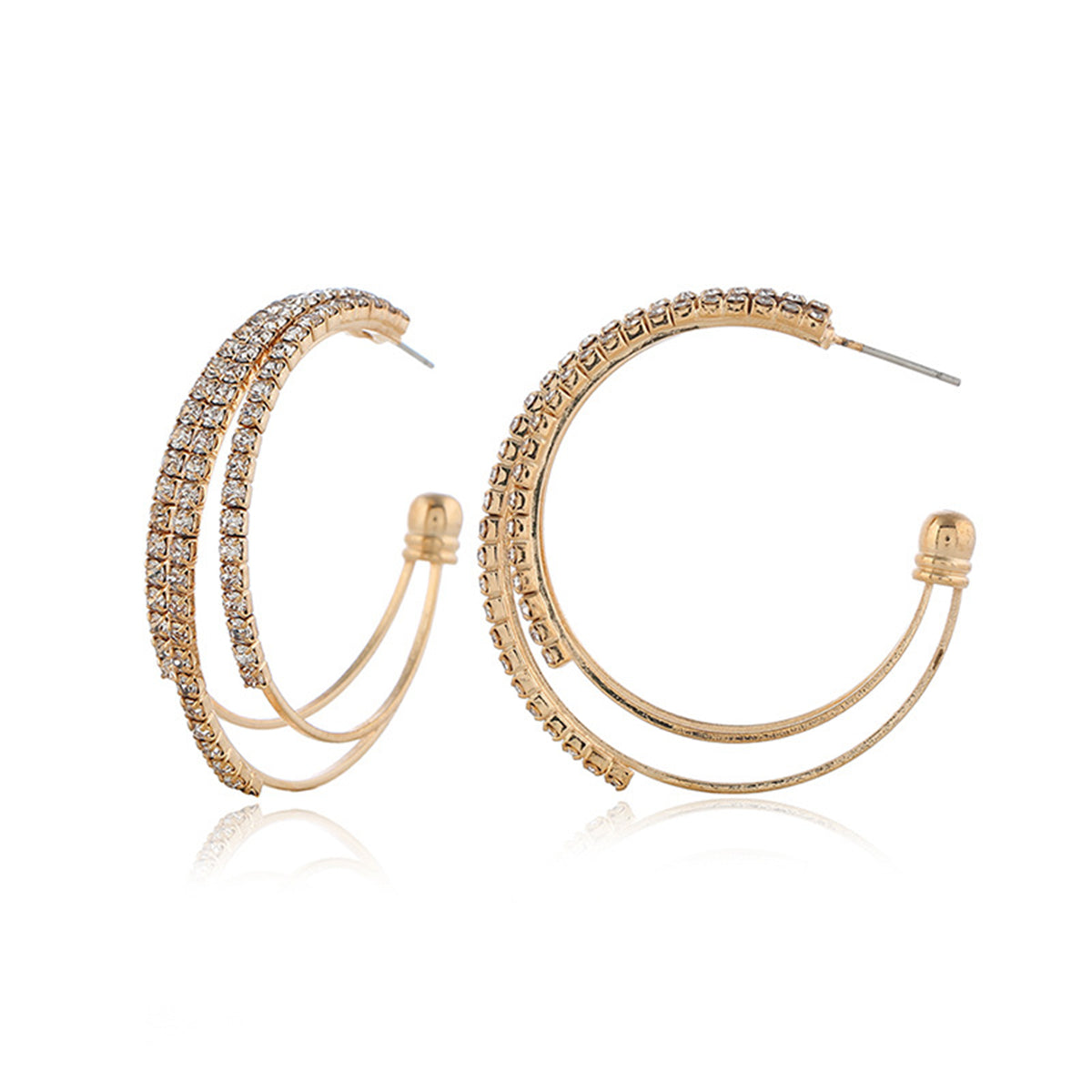 Cubic Zirconia & 18K Gold-Plated Layered Huggie Earrings