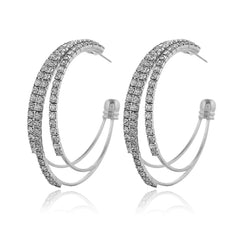 Cubic Zirconia & Silver-Plated Layered Huggie Earrings