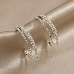 Cubic Zirconia & Silver-Plated Layered Huggie Earrings