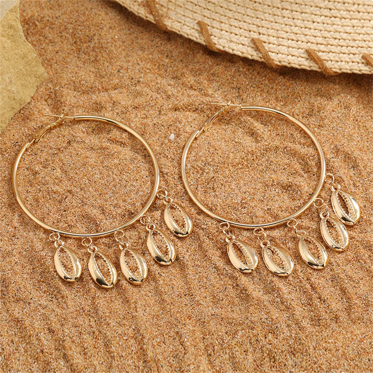 18K Gold-Plated Shell Tassel Hoop Earrings, gold drop earrings for women, elegant gift for her, side view
