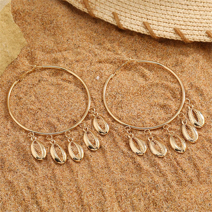 18K Gold-Plated Shell Tassel Hoop Earrings, gold drop earrings for women, elegant gift for her, side view