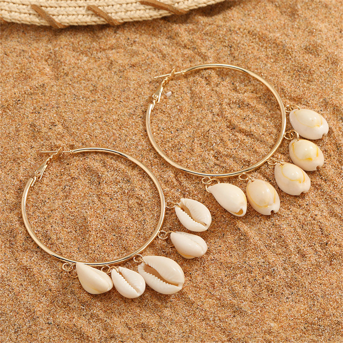 Shell and 18K Gold-Plated Tassel Hoop Earrings, gold drop earrings for women, vintage-inspired design, side view