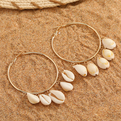 Shell and 18K Gold-Plated Tassel Hoop Earrings, gold drop earrings for women, vintage-inspired design, side view