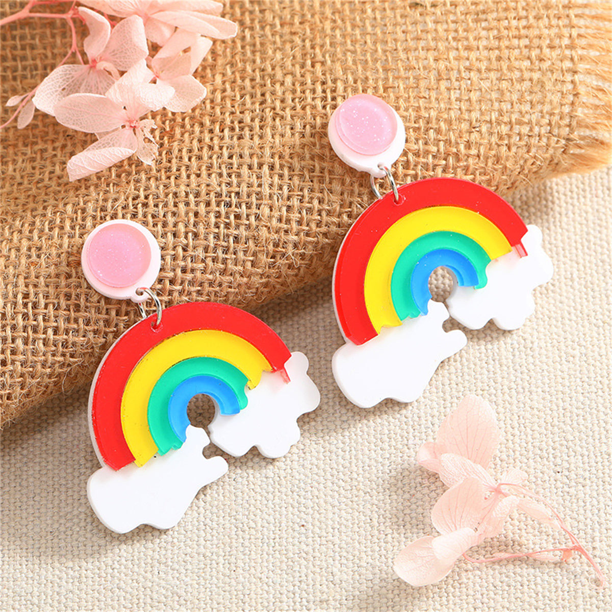 Red and Yellow Multicolor Rainbow Drop Earrings, drop earrings for women, dainty minimalist design, side view