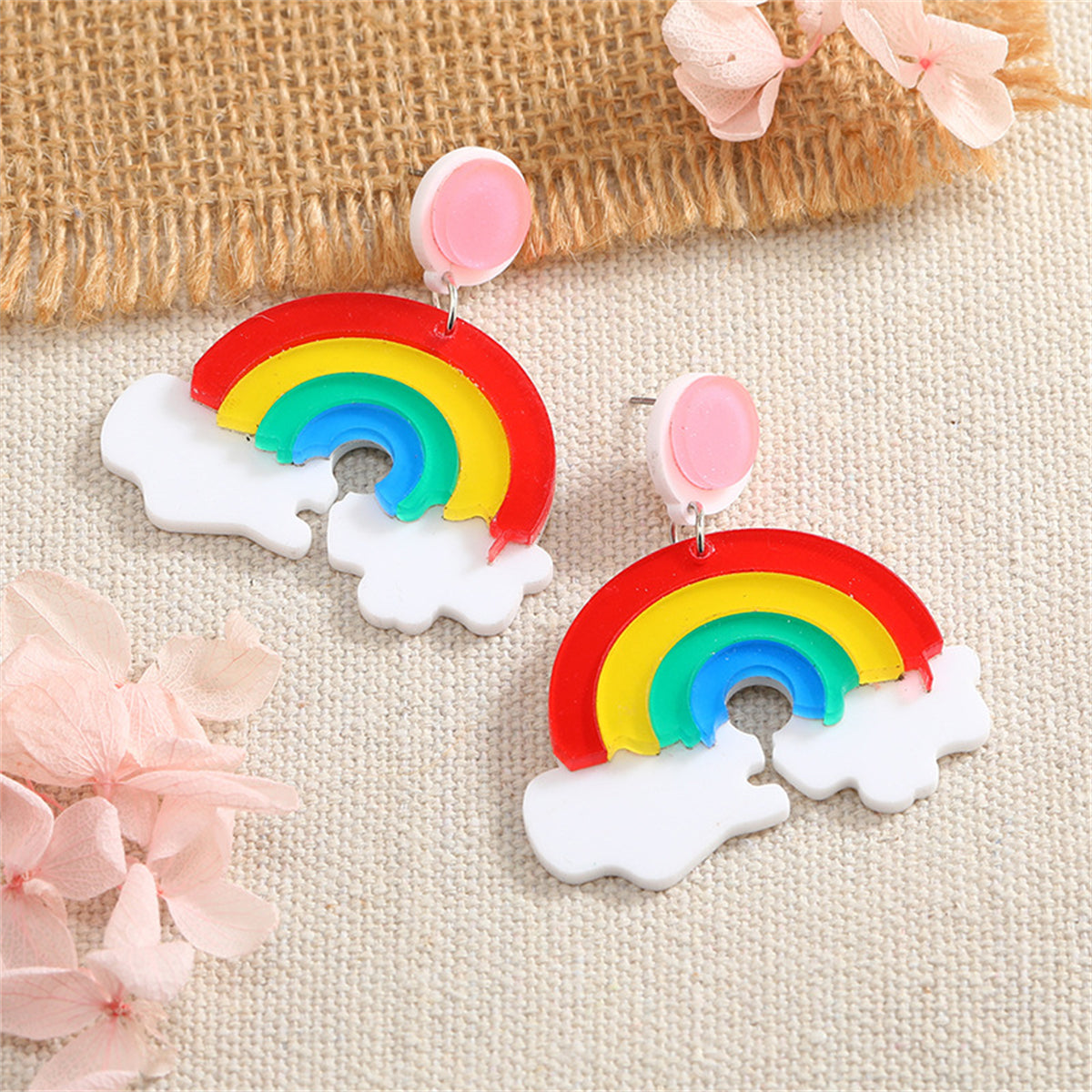 Red and Yellow Multicolor Rainbow Drop Earrings, drop earrings for women, dainty minimalist design, lifestyle look