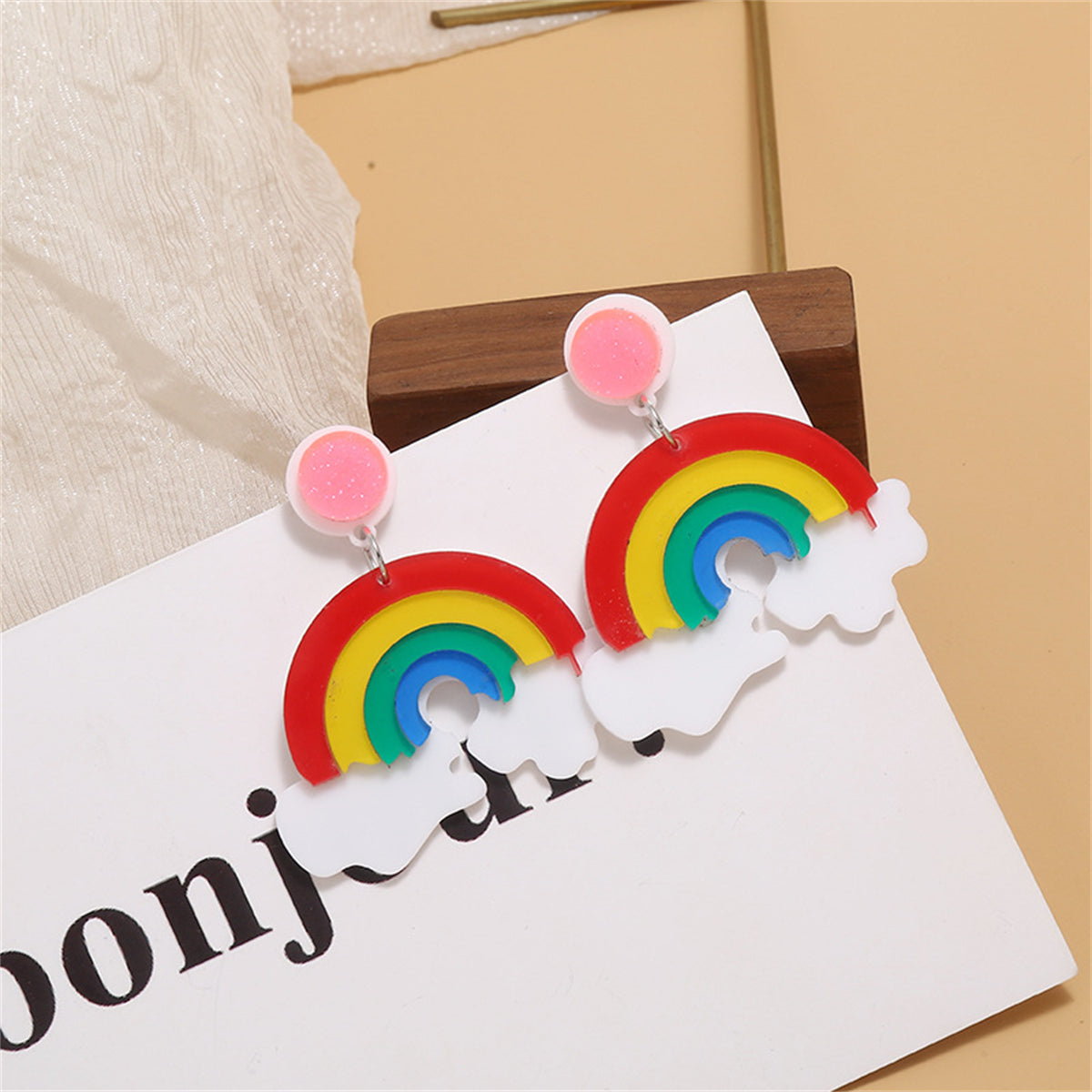 Red and Yellow Multicolor Rainbow Drop Earrings, drop earrings for women, dainty minimalist design, styled look